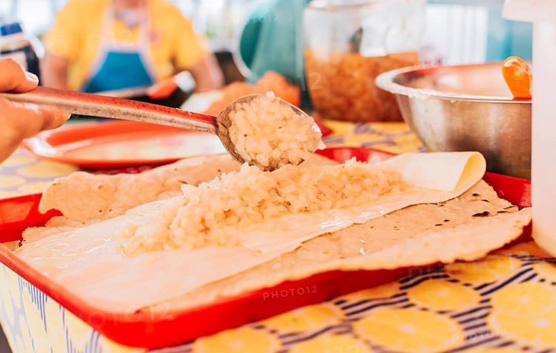 View of the traditional Quesillo with pickled onion