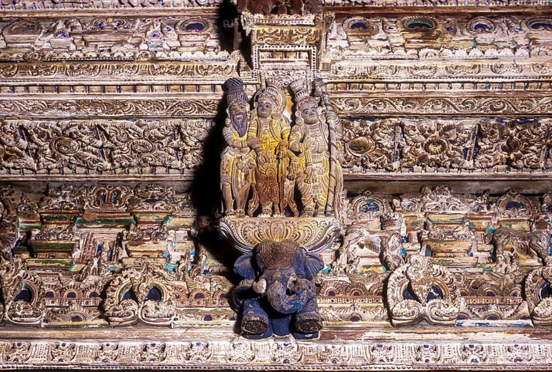 Wooden carvings in Mahadeva Siva temple at Avittathur near Thrissur Trichur