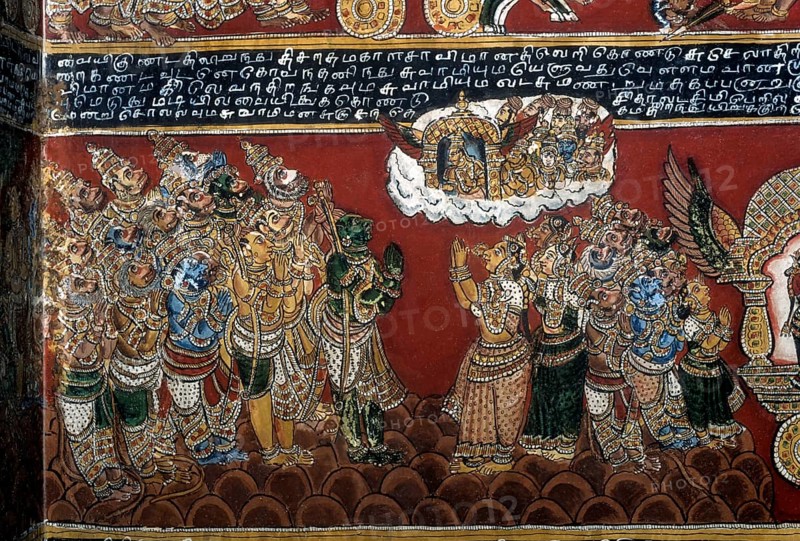 18th century Ramayana epic murals fresco painting on Bodi Zamin palace walls in Bodinayakanur