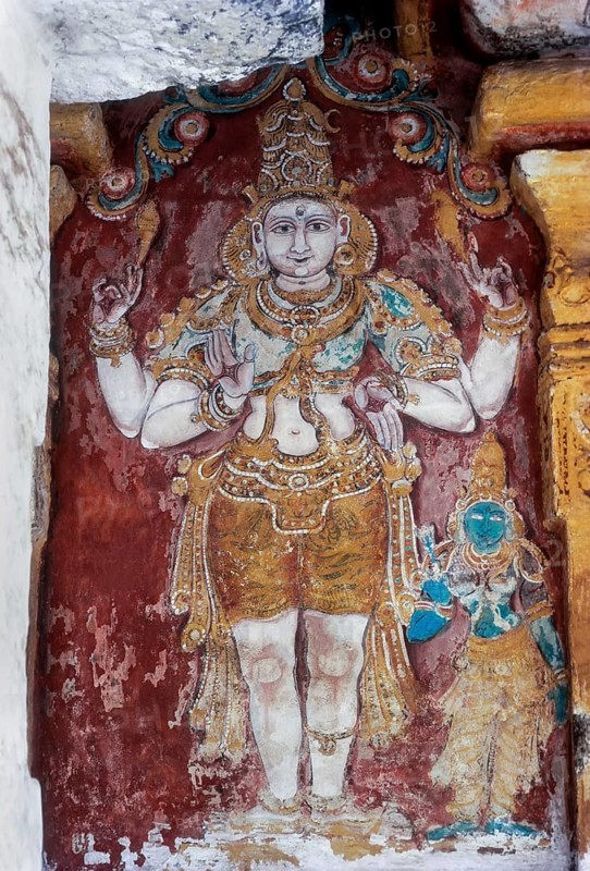 16th Century wall fresco murals in Vedaranyeswarar temple wall in Vedaranyam