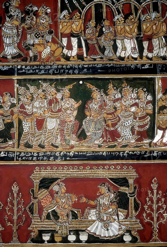 18th century Ramayana epic murals fresco painting on Bodi Zamin palace walls in Bodinayakanur