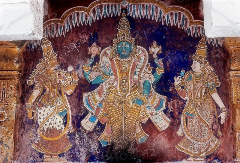 Lord Vishnu with his consorts