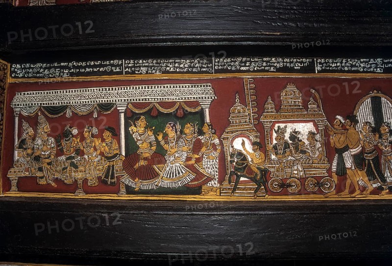 18th century Ramayana epic murals fresco painting on Bodi Zamin palace walls in Bodinayakanur