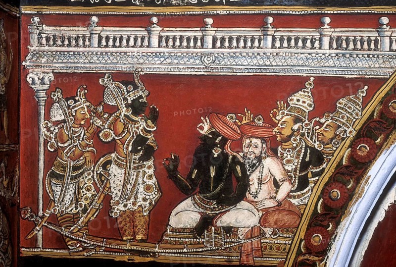 18th century Ramayana epic murals fresco painting on Bodi Zamin palace walls in Bodinayakanur