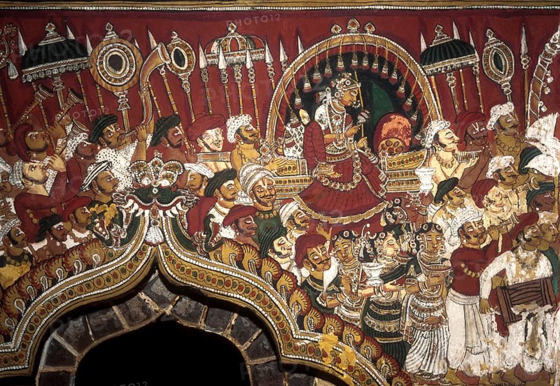 18th century Ramayana epic murals fresco painting on Bodi Zamin palace walls in Bodinayakanur