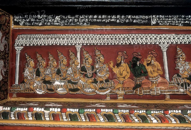 18th century Ramayana epic murals fresco painting on Bodi Zamin palace walls in Bodinayakanur