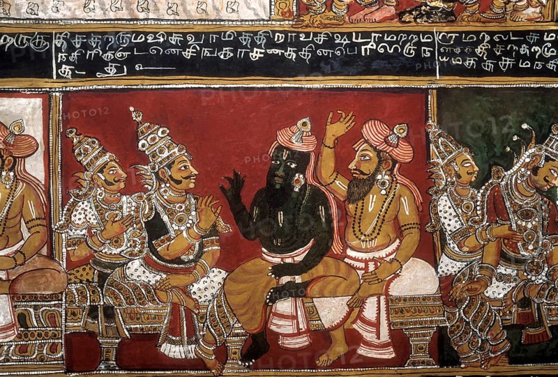 18th century Ramayana epic murals fresco painting on Bodi Zamin palace walls in Bodinayakanur