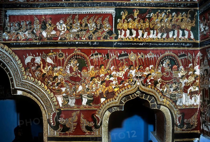 18th century Ramayana epic murals fresco painting on Bodi Zamin palace walls in Bodinayakanur