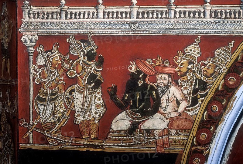 18th century Ramayana epic murals fresco painting on Bodi Zamin palace walls in Bodinayakanur