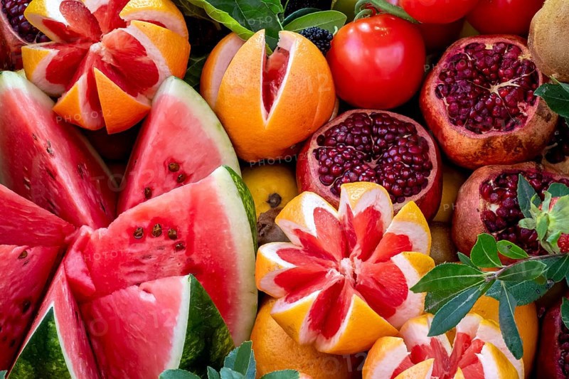 Served fresh fruits on bench