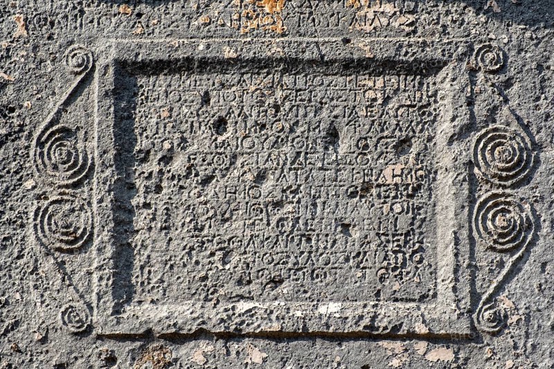 Inscription on twin Rock Tomb in Sidyma Ancient City