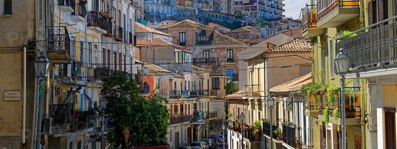 View of houses with old historic house facades in the town of Pizzo