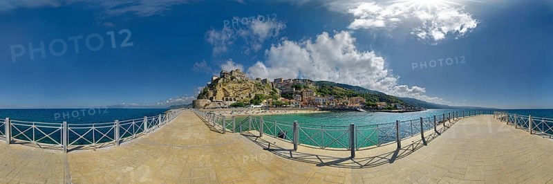 360 panorama on the harbour promenade of Pizzo with town view and the medieval castle Murat