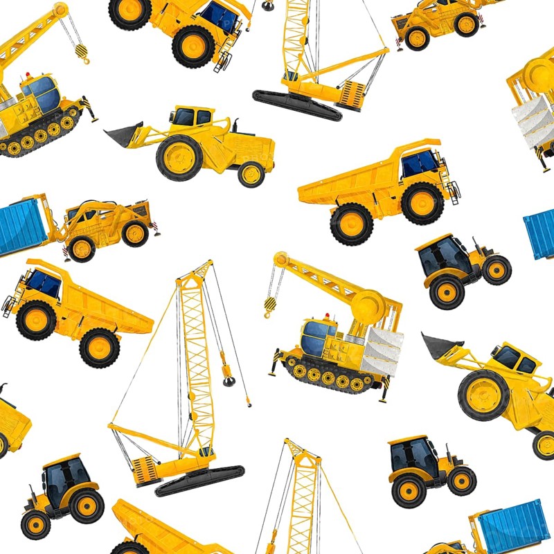 Watercolor seamless pattern with industrial heavy machinery on white background