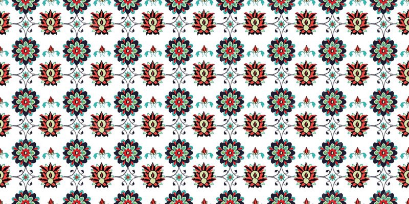 Ikat folklore ornament with floral motif. Vector seamless pattern design