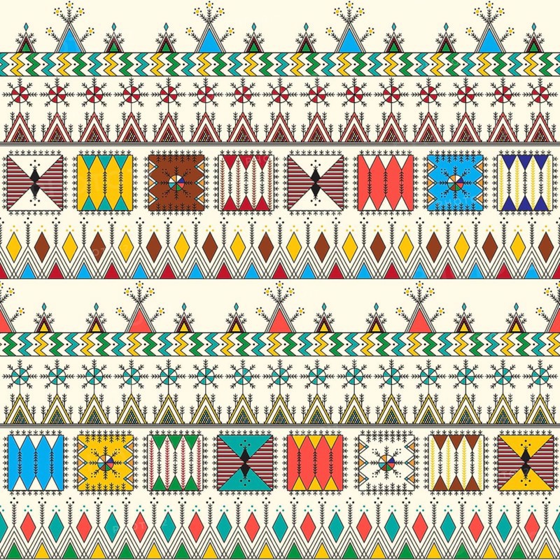Decorative geometric repeating pattern inspired by Al-Qatt Al-Asiri traditional paintings