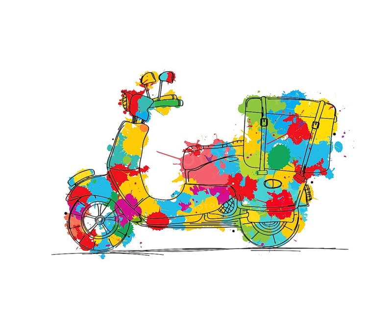 Vector scooter sketch and color spalts over white background