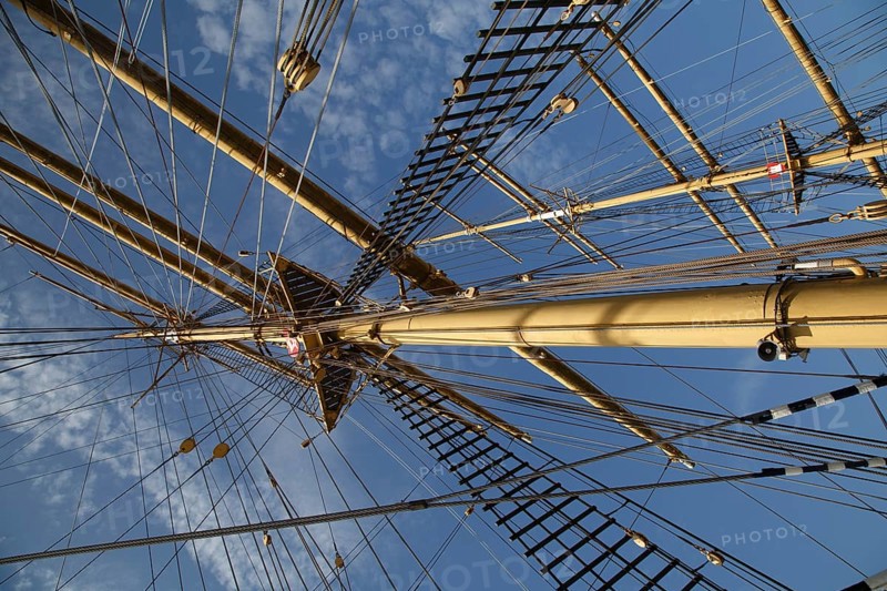 View into the yards of the sail training ship Deutschland