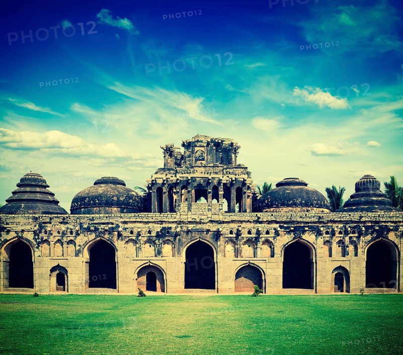 Vintage retro hipster style travel image of ancient ruins of Elephant Stables