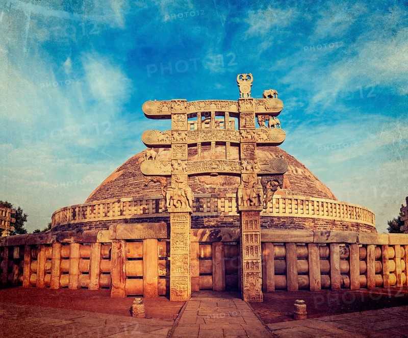 Vintage retro hipster style travel image of Great Stupa