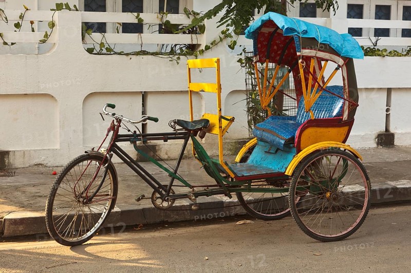 Empty bicycle rickshaw in street. Pondicherry
