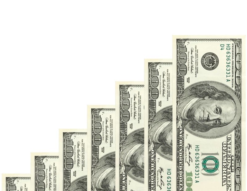 Steps made of dollars on white background