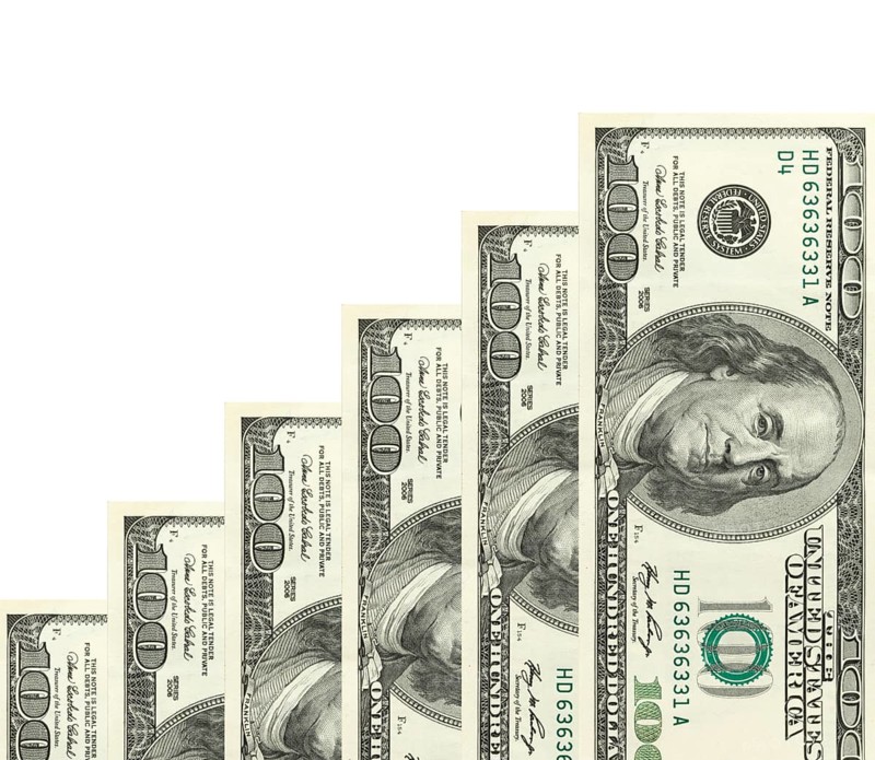 Steps made of dollars on white background