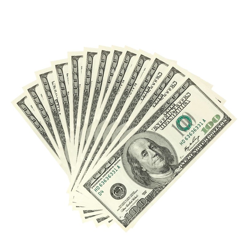 Hundreds of dollars spread on white background