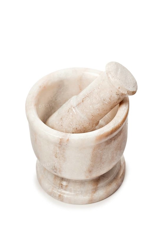 Marble mortar and pestle isolated on white background