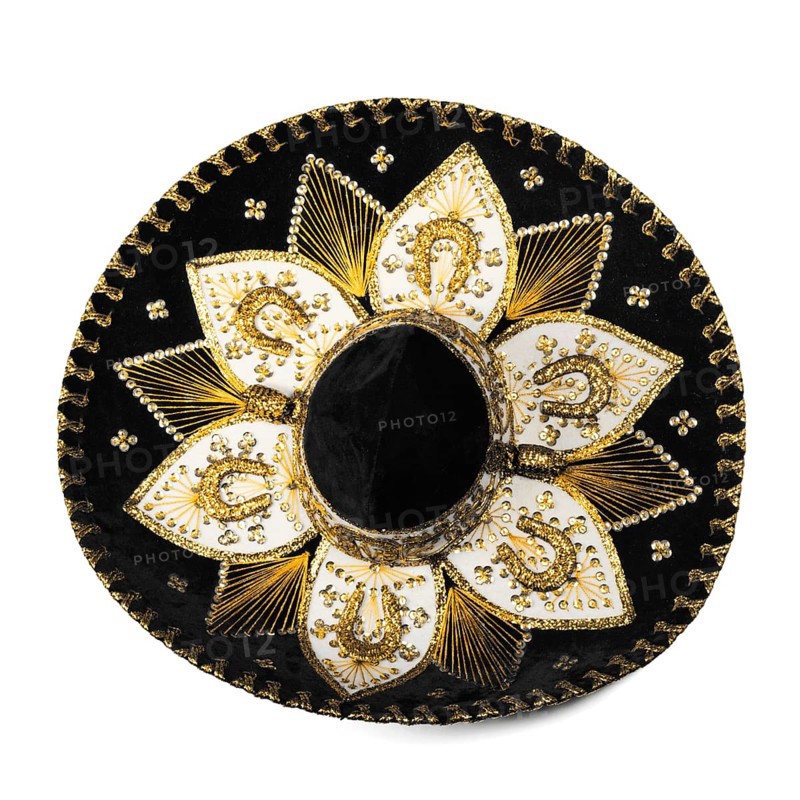 Black mexican sombrero from Mexico isolated on white background