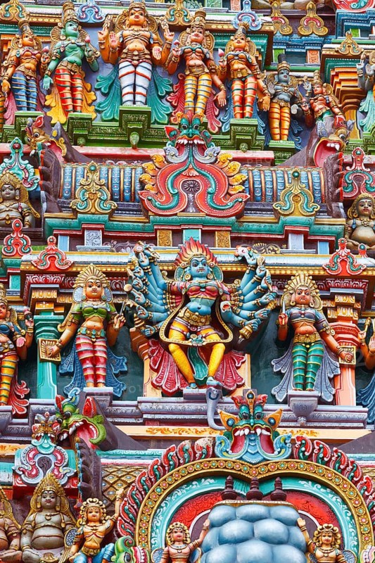 Kali image. Sculptures on Hindu temple gopura