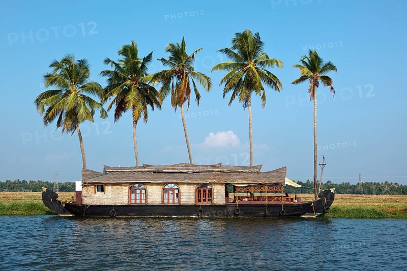 Traditional houseboat on Kerala backwaters. Kerala