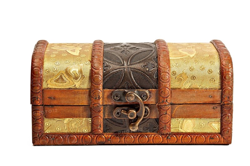 Indian style wooden jewellery box isolated on white