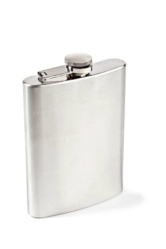 Stainless hip flask isolated on white background