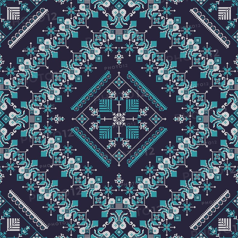 Decorative repeating pattern inspired by traditional Russian embroidery