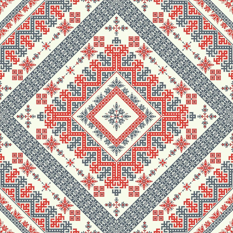 Decorative repeating pattern inspired by traditional Russian embroidery