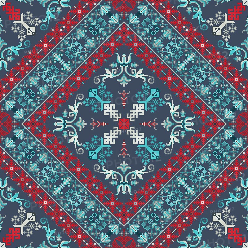 Decorative repeating pattern inspired by traditional Russian embroidery