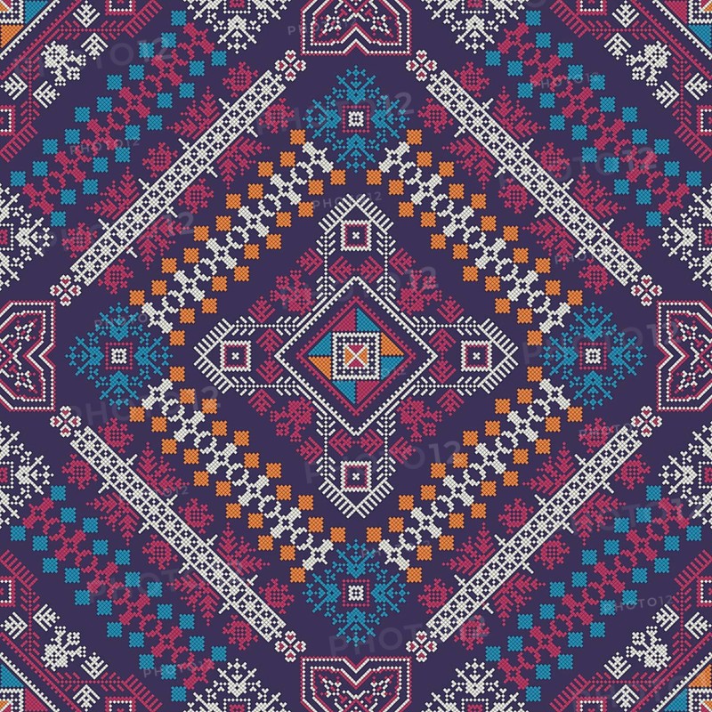 Decorative repeating pattern inspired by traditional Russian embroidery