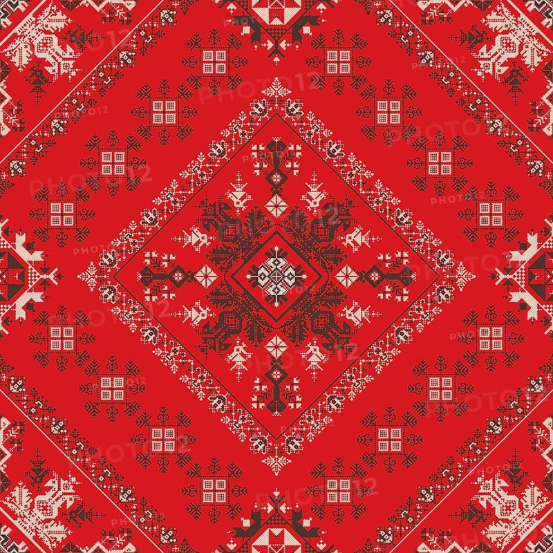 Decorative repeating pattern inspired by traditional Russian embroidery