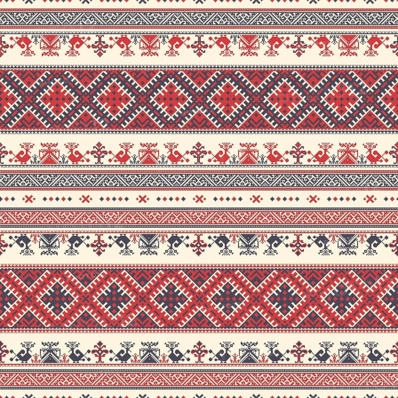 Decorative repeating pattern inspired by traditional Russian embroidery