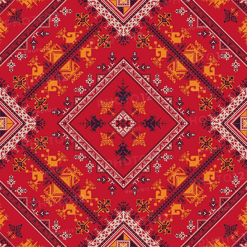Decorative repeating pattern inspired by traditional Russian embroidery