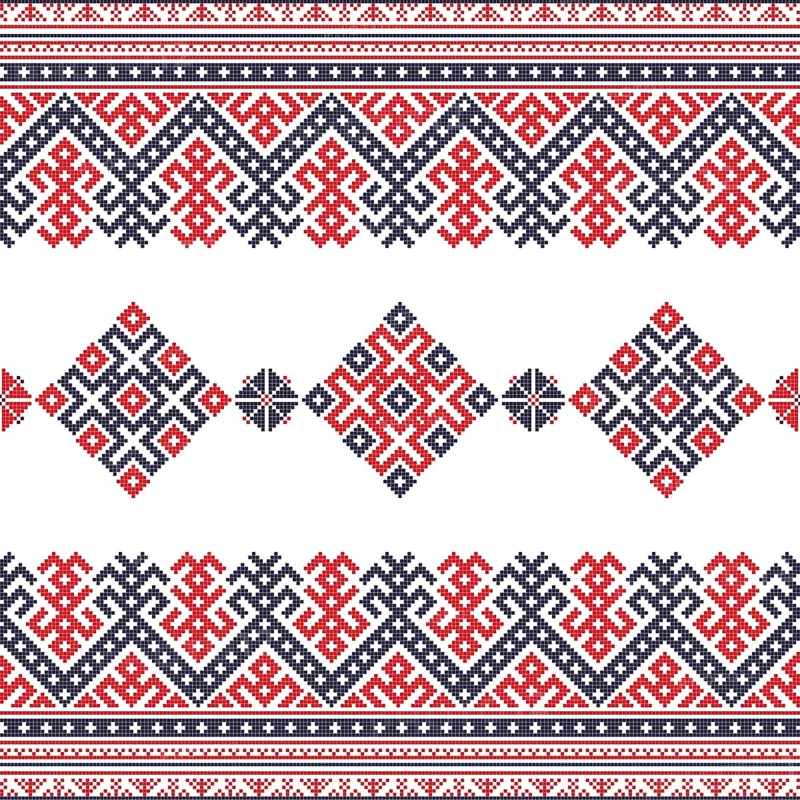 Decorative repeating pattern inspired by traditional Russian embroidery