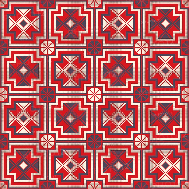 Decorative repeating pattern inspired by traditional Russian embroidery