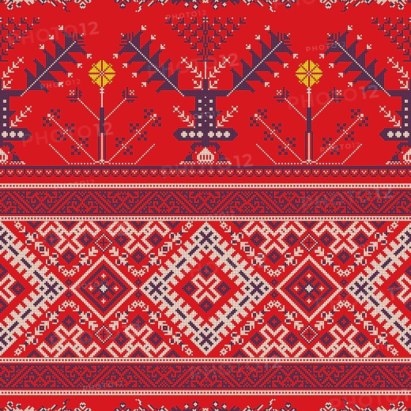 Decorative repeating pattern inspired by traditional Russian embroidery