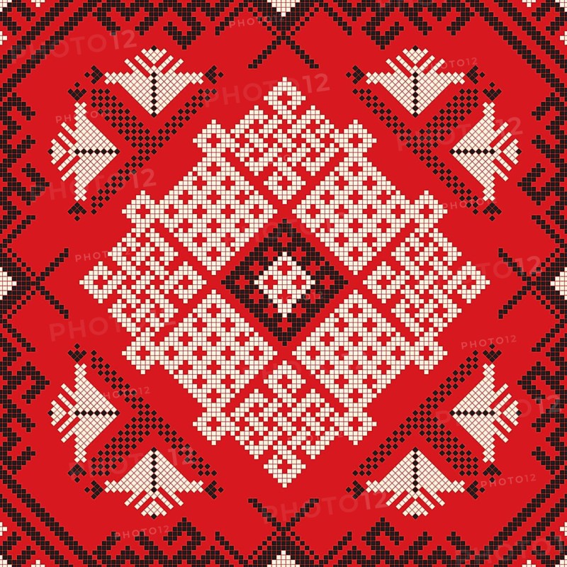 Decorative repeating pattern inspired by traditional Russian embroidery