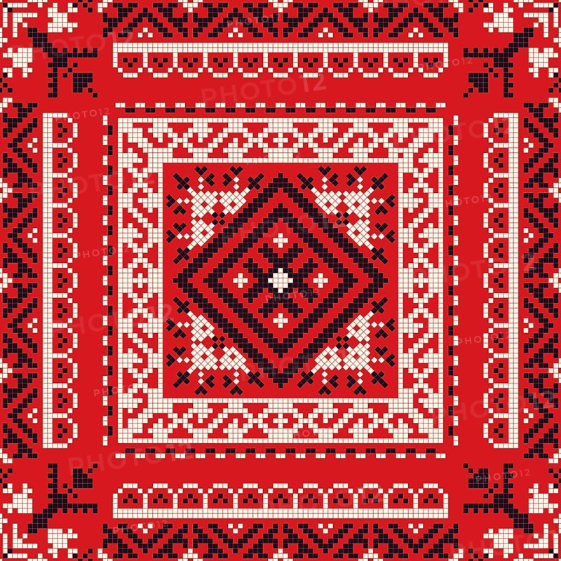 Decorative repeating pattern inspired by traditional Russian embroidery