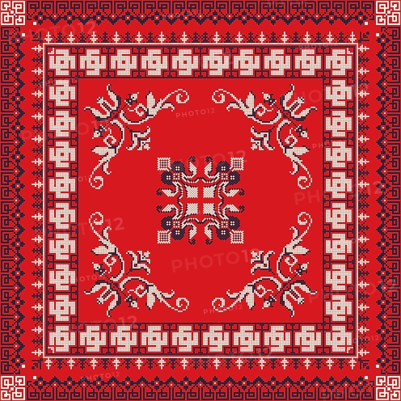 Decorative repeating pattern inspired by traditional Russian embroidery