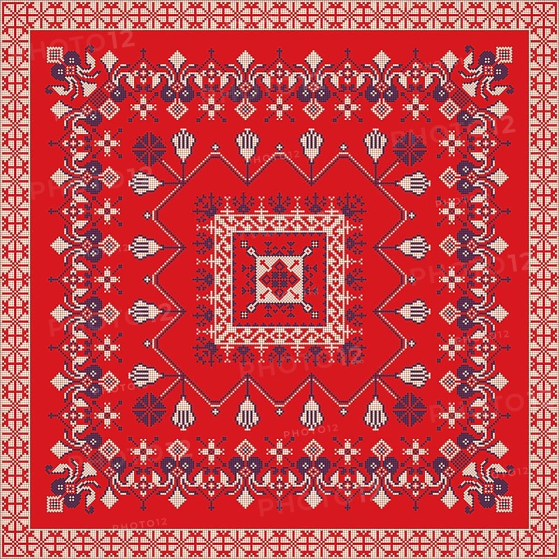 Decorative repeating pattern inspired by traditional Russian embroidery