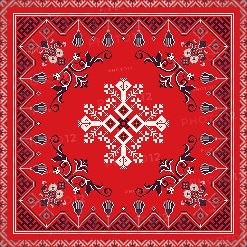 Decorative repeating pattern inspired by traditional Russian embroidery