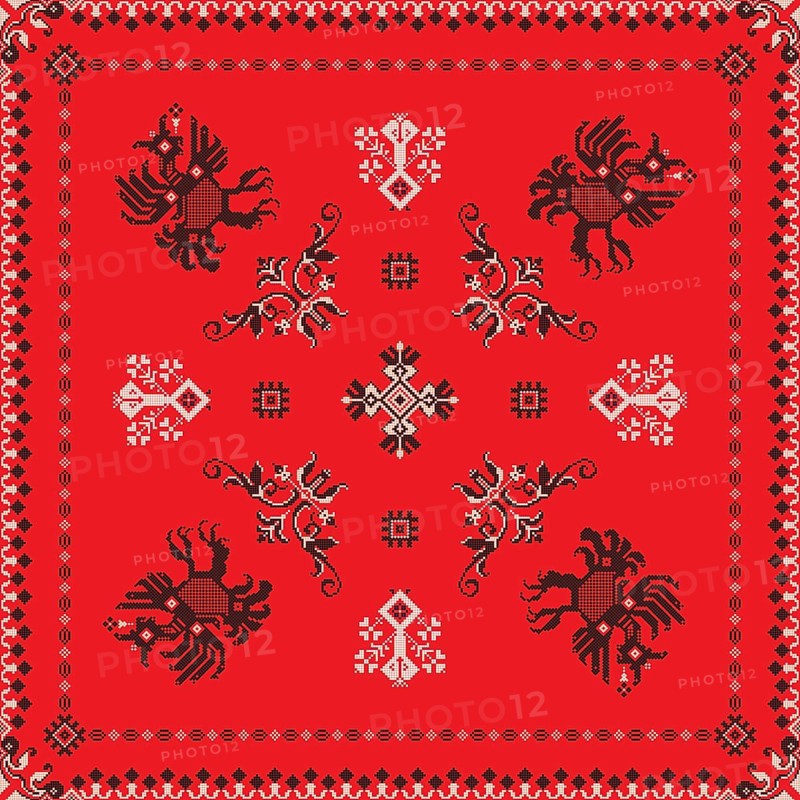 Decorative repeating pattern inspired by traditional Russian embroidery